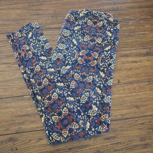 Navy LulaRoe TC Leggings With Orange & Mustard